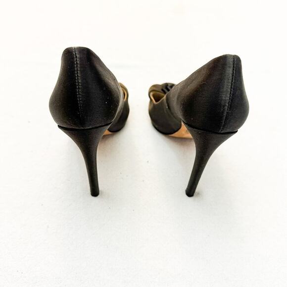 Badgley Mischka Gray Flower Peep Toe Pump Heel Leather Sole Size 7 - Picture 6 of 7